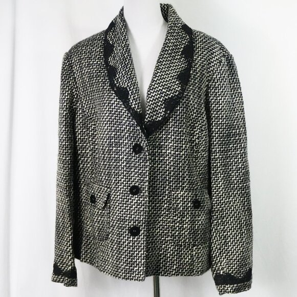LNC Emma James Womens 22W Knit Jacket Black White 2 Pockets 28” pit to pit - Picture 1 of 7